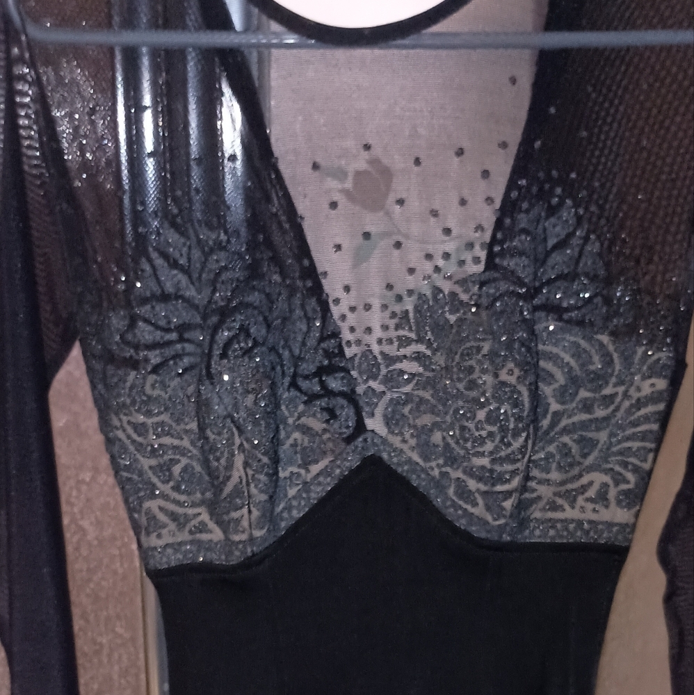 Tadashi Shoji Black Beaded Body Hugging Dress Small Cocktail